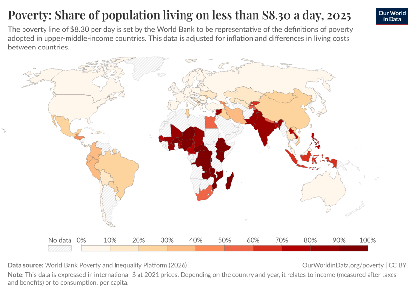 A thumbnail of the "Poverty: Share of population living on less than $8.30 a day" chart