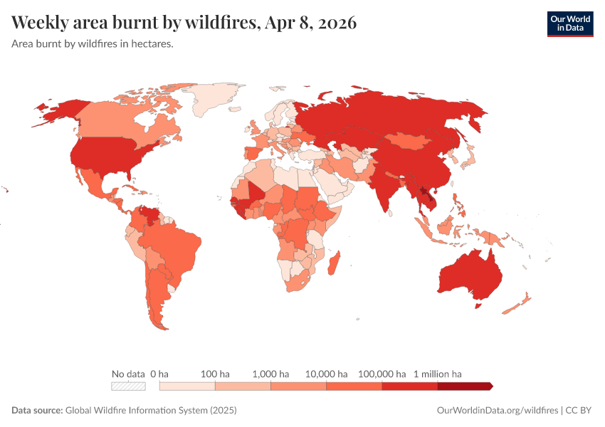 A thumbnail of the "Weekly area burnt by wildfires" chart