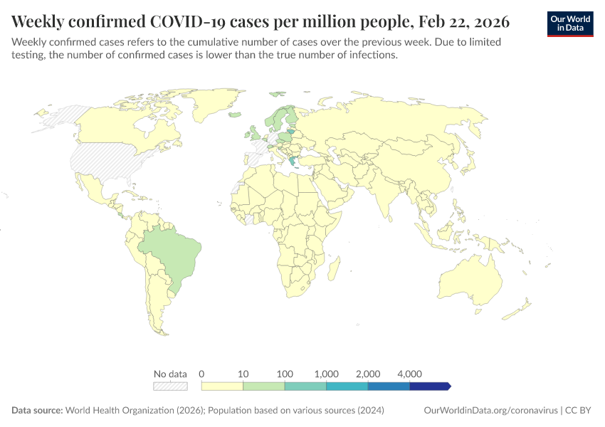 A thumbnail of the "Weekly confirmed COVID-19 cases per million people" chart